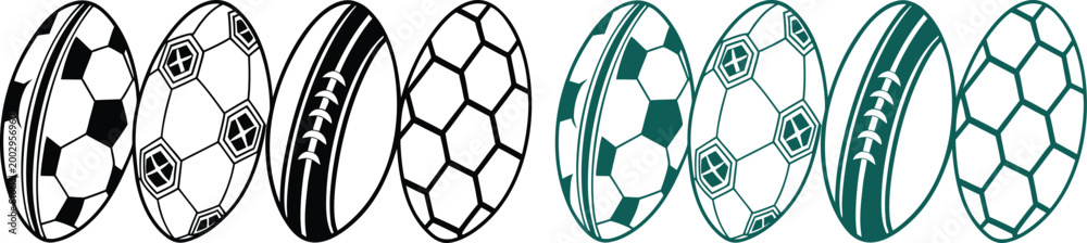 Naklejka premium Black and green stylized leaf patterns
