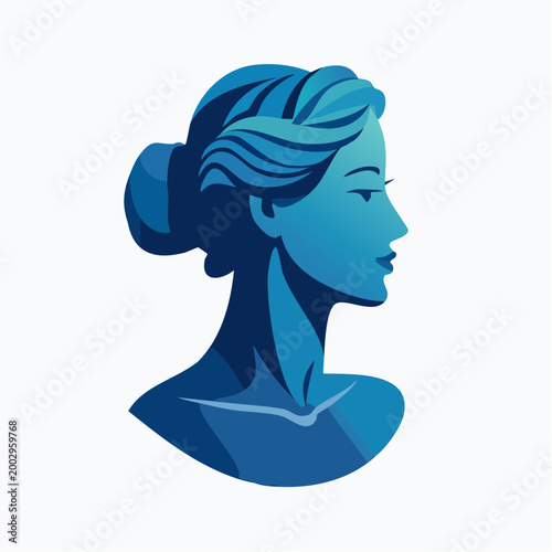 Portrait féminin stylisé en profil bleu