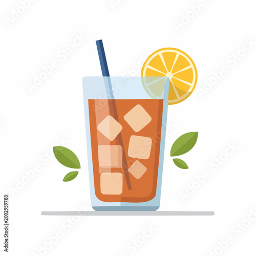 Thé glacé citronné avec glaçons en illustration moderne