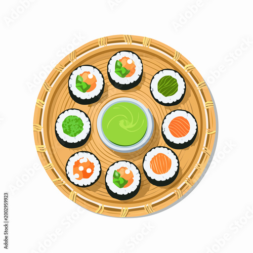 Assortiment de maki variés sur plateau en bois