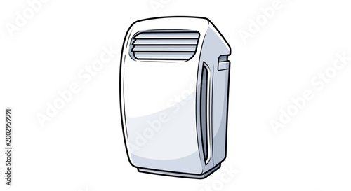Modern white air purifier appliance with vents on white background
