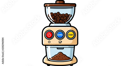 Retro coffee grinder with beans and grounds, isolated on white