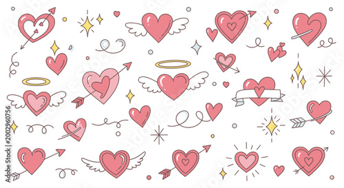 Photos Collection of pink heart shapes icons.