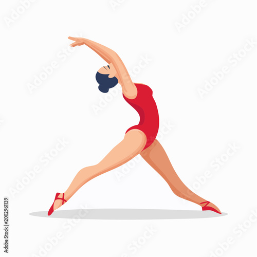 Ballet Dancer in Red Leotard Performing Graceful Pose