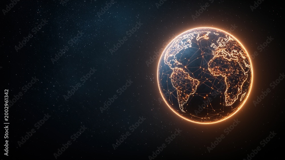Fototapeta premium globe Global Connectivity and Networking Earth with glowing lines and dots, representing global internet connectivity.