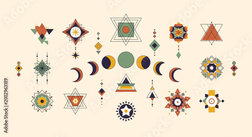Boho Celestial Geometric Elements and Moon Phases Set