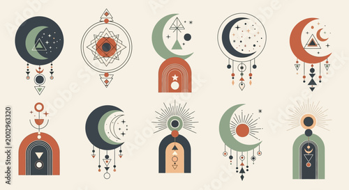 Boho Celestial Moon and Sun Symbols Set
