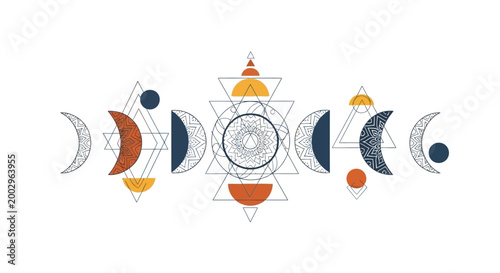 Boho Celestial Moon Phases and Geometric Sacred Geometry Design