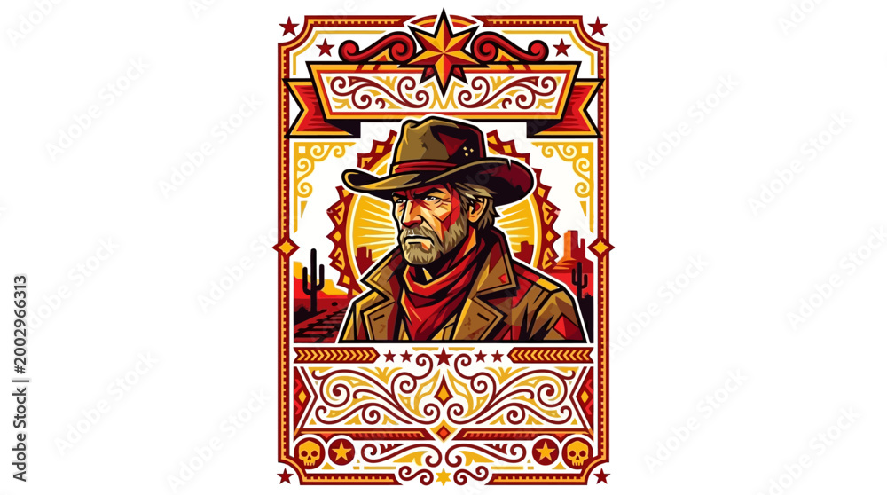 Obraz premium Man wearing brown cowboy hat jacket.