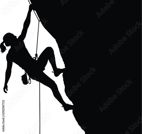 Rock climber silhouette against white background athletic woman ascending
