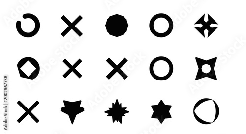 Black shapes and symbols icons set.