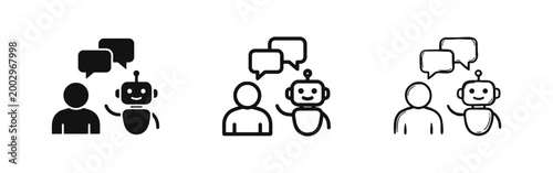Human talking to robot chatbot icon set for artificial intelligence and virtual assistant concept