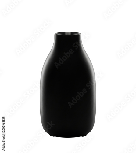 Foto Modern matte black ceramic vase. Minimalist home decor accent.