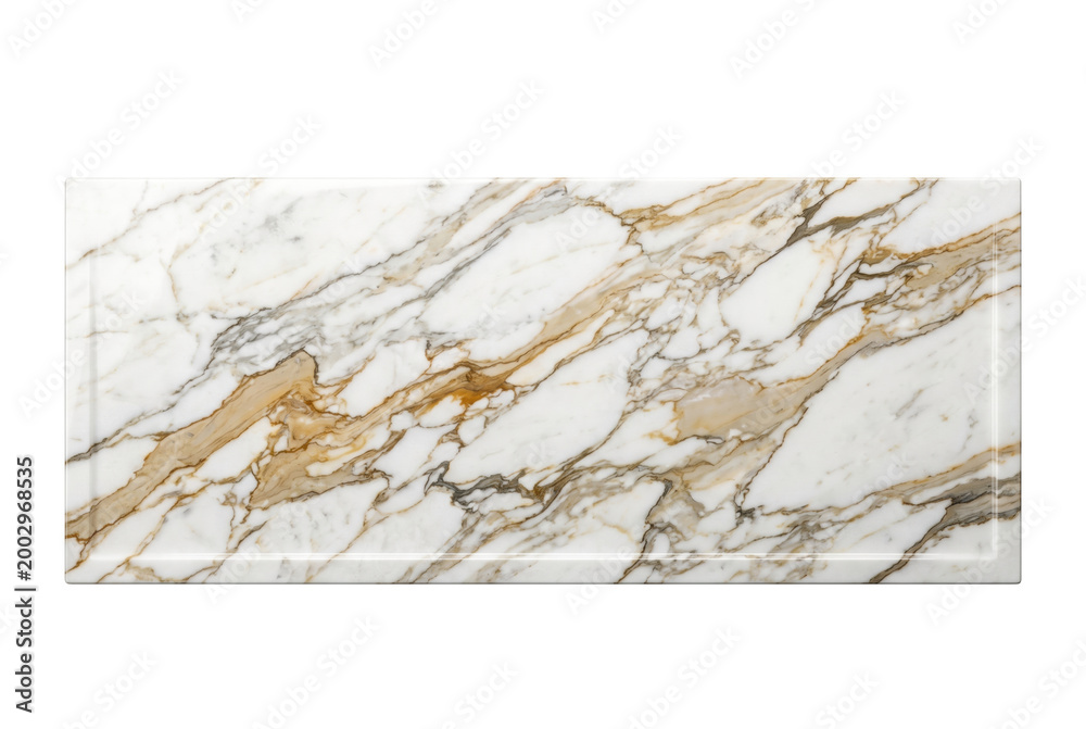 Fototapeta premium Polished white marble slab with gold veins. Luxury countertop material.