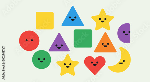 Cute Cartoon Shapes with Smiling Faces for Kids Education