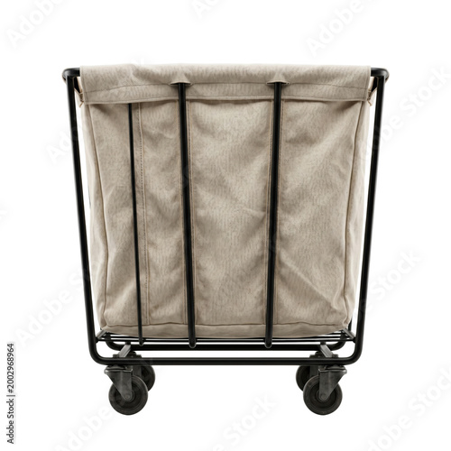 Cuadro en lienzo Canvas laundry hamper on black metal wheels isolated