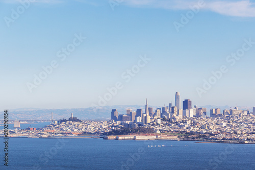 Iconic view of the San Francisco bathed in warm sunlight