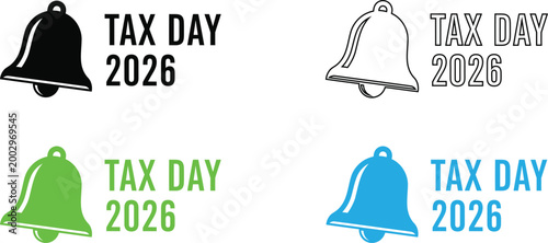 Tax day 2026 reminder bell icon variations in black green and blue color schemes
