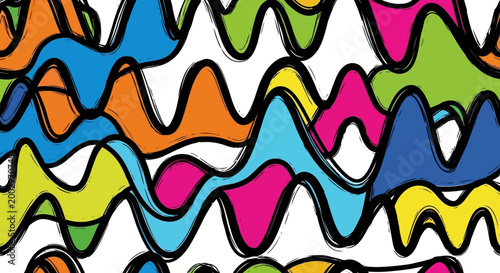 Seamless Pattern of Colorful Hand Drawn Wavy Lines