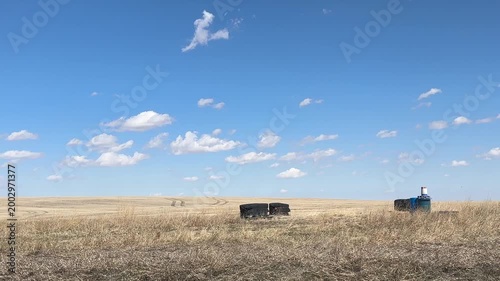 Honey Bee farm in early summer across rural prairie agricultural landscape