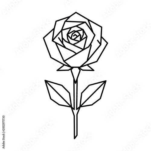 Geometric Rose Outline Vector Abstract Floral Line Art Modern Design Isolated on White Background