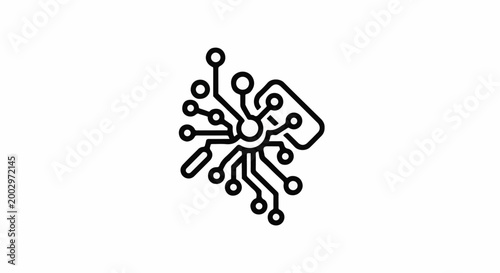 Stylized circuit board design with radiating connections and nodes