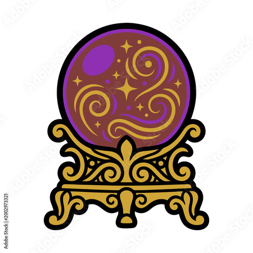 Mystical crystal ball with swirls and stars fortune teller mystical illustration