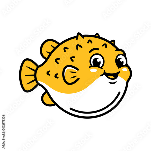 Cute cartoon pufferfish with spikes, simple ocean animal graphic, playful illustration
