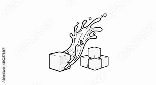 Stylized illustration of ice cubes with a water splash