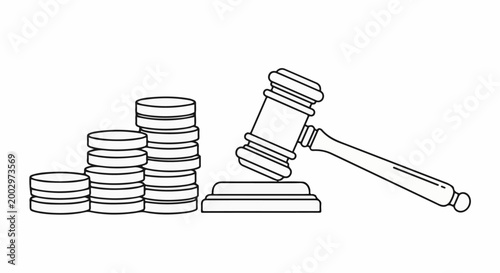 Stacks of coins next to a gavel and sounding block
