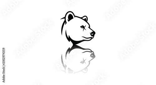 Stylized black and white bear head reflected below