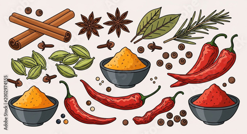 Assorted Spices and Herbs for Cooking and Flavoring.