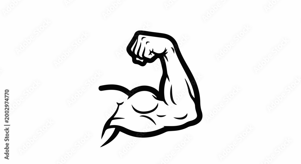 Fototapeta premium Stylized black and white drawing of a flexed muscular arm