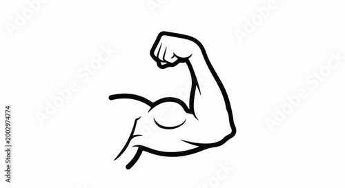 Stylized black and white drawing of a flexed bicep muscle and arm