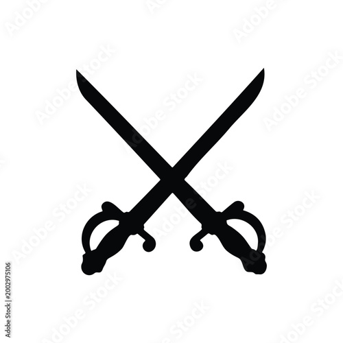 Crossed saber silhouette icon vector flat design.