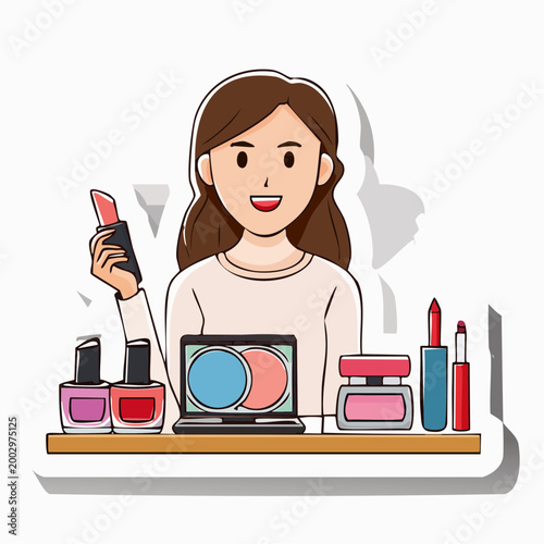Woman with Makeup Products