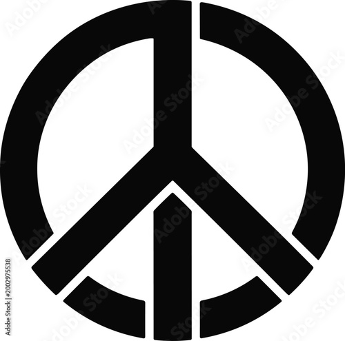 Iconic Black Peace Symbol Centered on Clean Light Gray Background, Global Unity Concept, Anti-War Movement, Social Equality Message, Harmony and Serenity, Protest Sign Graphic, Freedom Expression, Act