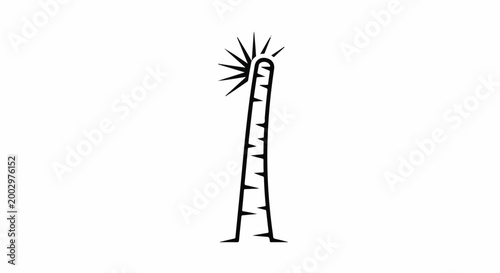 Stylized black silhouette of a sharp, spiky tower emitting radiant lines