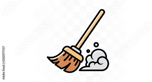 Cleaning Broom Sweeping Dust and Debris on Floor.