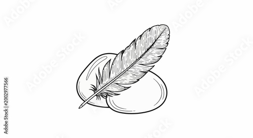Canvastavla Delicate feather rests upon two smooth, oval stones