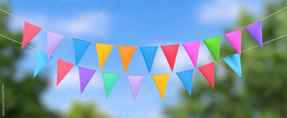 Obraz premium Vibrant pennant flags banner ignites joy in every celebration and festive moment