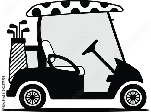 Fun Golf Cart Transportation for Outdoor Leisure Activities: A Stylized Vector Illustration of a Jazzy Golf Car, Essential Sports Equipment, and Outdoor Sport Recreation, Perfect for Golf Course Touri