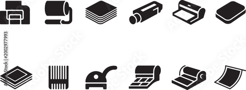 Office and printing supplies icons set isometric vector illustration on white background with office