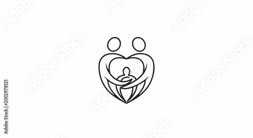 Stylized family embrace forming heart