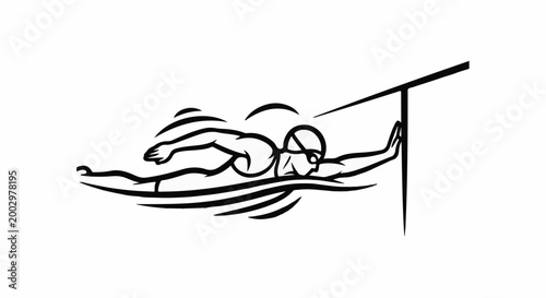 Stylized figure swims butterfly stroke towards a wall