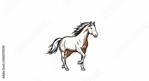 Stylized brown and white horse in motion on a white background