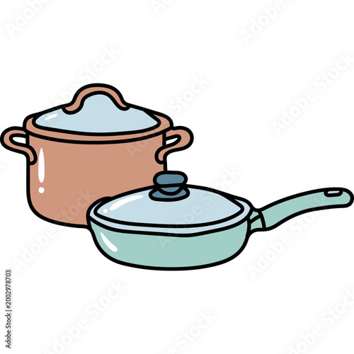 Hand Drawn Cooking Pot and Pan Set