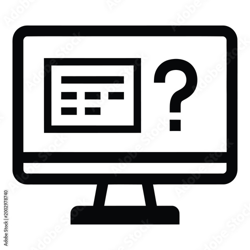 Computer monitor screen icon with a document file and question mark symbol for help