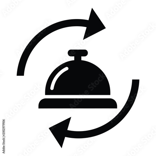 Hotel Reception Desk Bell Icon with Refresh Arrows Symbol for Customer Service Automation