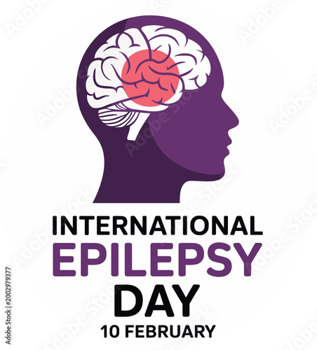 International Epilepsy Day awareness concept with stylized human head and brain silhouette, highlighting cerebral disorder and neurological health awareness, brain scan, medical research, and support